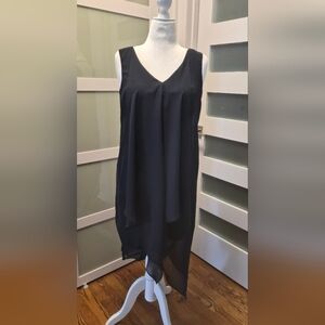 London Times Navy Asymmetrical Dress